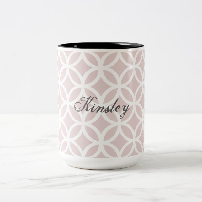 Pink Diamond Pattern Personalized Two-Tone Coffee Mug (Center)