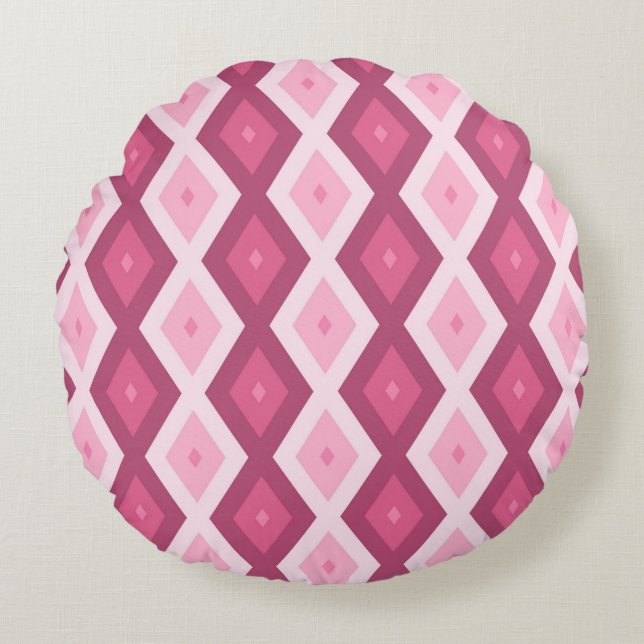 Pink diamond pattern round pillow (Front)
