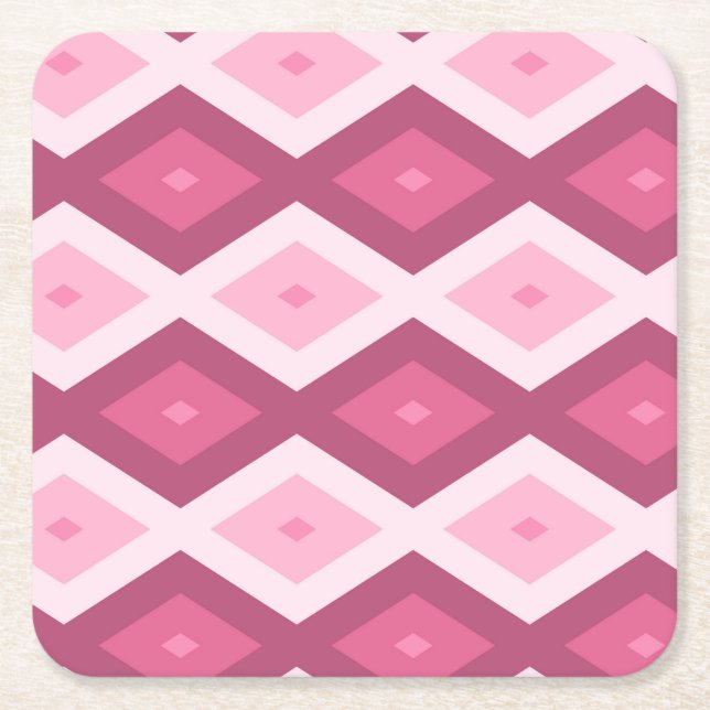 Pink diamond pattern square paper coaster (Front)