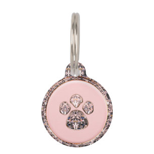 Pink Diamond Paw Print Pet Tag