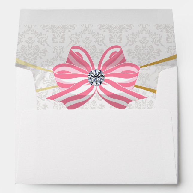 Pink Diamond Ribbon with Pink Damask Envelope (Back (Bottom))