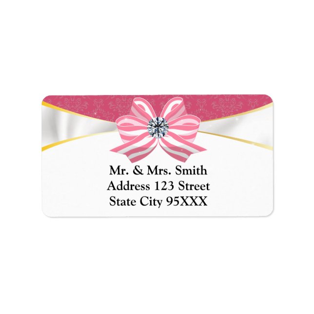 Pink Diamond Ribbon with Pink Damask Label (Front)