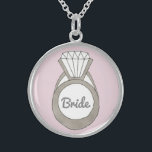 Pink Diamond Ring BRIDE Wedding Gift Necklace<br><div class="desc">Necklace features an original marker illustration of a diamond ring on a pale pink background,  with BRIDE in a fun grey font. Great for weddings,  bridal showers and engagements!</div>