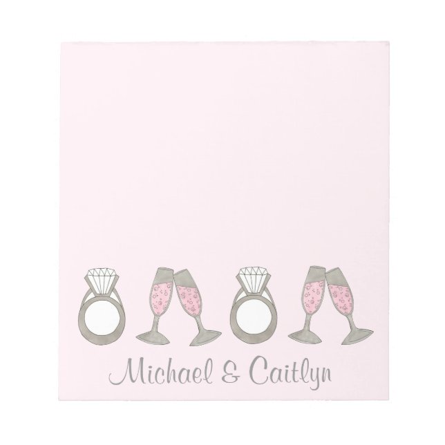 Pink Diamond Ring Champagne Glass Wedding Bride Notepad (Front)