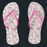 Pink Diamond Wedding Ring Champagne Toast Flip Flops<br><div class="desc">Features an original marker illustration of a sparkling diamond ring and two glasses of bubbly pink champagne. Perfect for engagements, weddings, bridal showers, bachelorette parties and more! This wedding themed design is also available on other products. Don't see what you're looking for? Need help with customization? Contact Rebecca to have...</div>