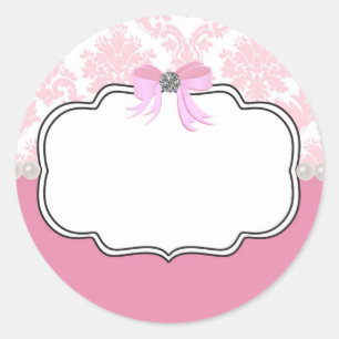 Pink Diamonds and Pearls Damask Invitation Classic Round Sticker
