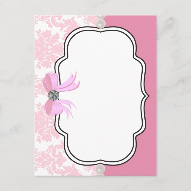 Pink Diamonds and Pearls Damask Invitation Postcard (Front)