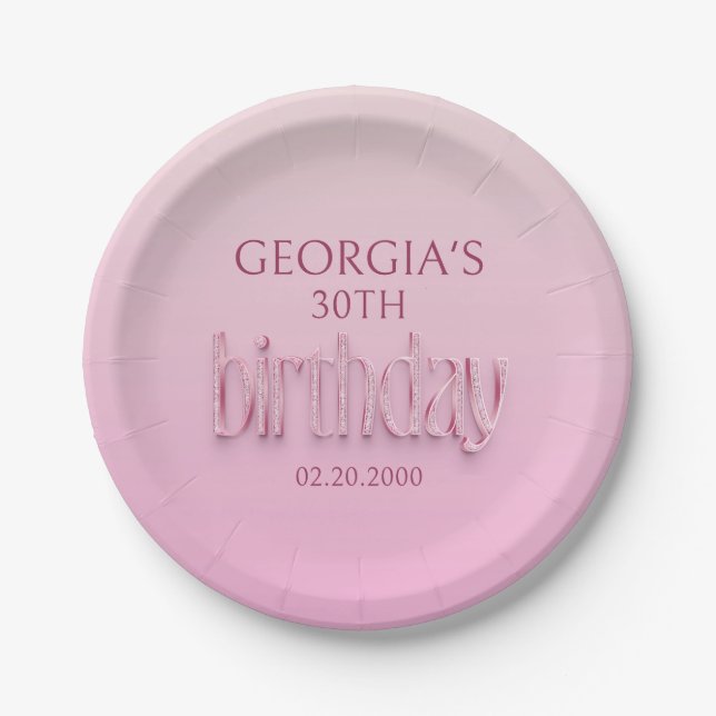 Pink Diamonds Birthday Paper Plate (Front)