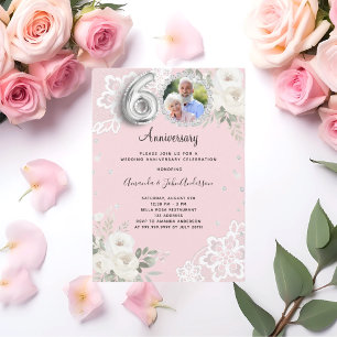 Pink diamonds florals 60th wedding anniversary invitation