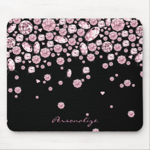 Pink Diamonds on Black Background Mouse Pad