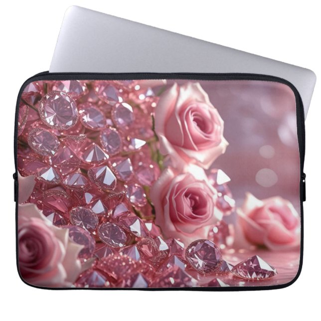 Pink Diamonds & Petals Laptop Sleeve (Front)