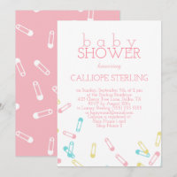 Pink Diaper Pins Pastel Baby Shower Invitation