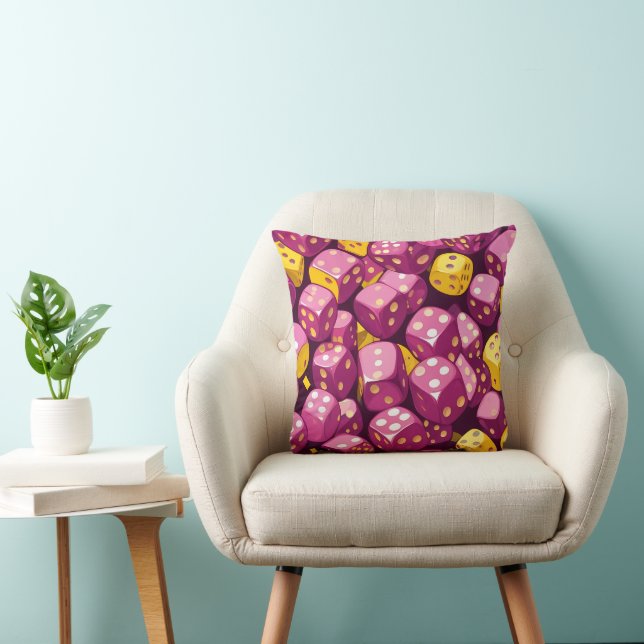 Pink Dice Geometric Cascade Black & White Reverse Throw Pillow (Chair)