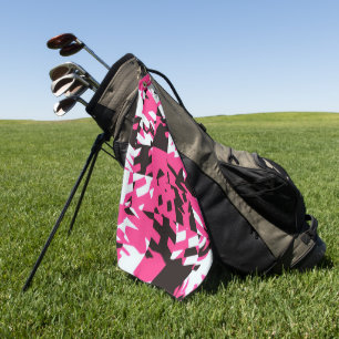Pink Digital Abstract Plaid Golf Towel