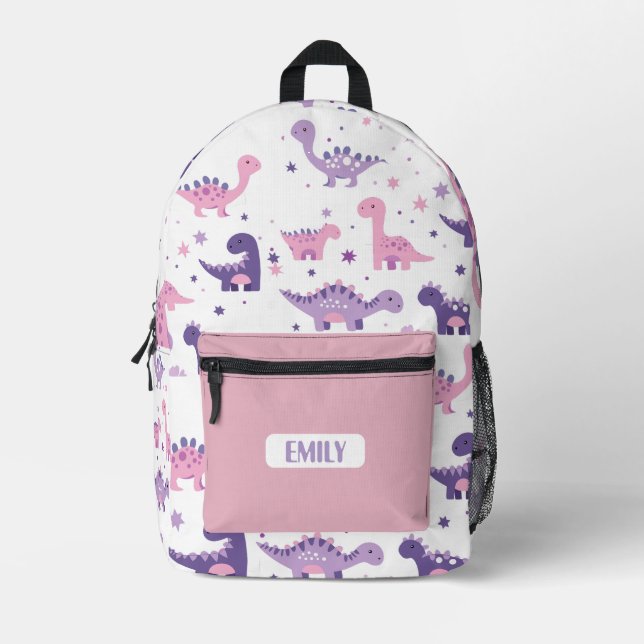 Pink Dino Kids Backpack - Custom Name (Front)