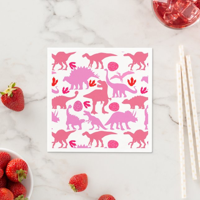 Pink Dino Pattern Napkin (Insitu)