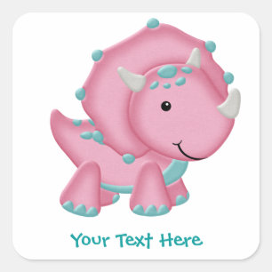 Pink Dino Square Sticker
