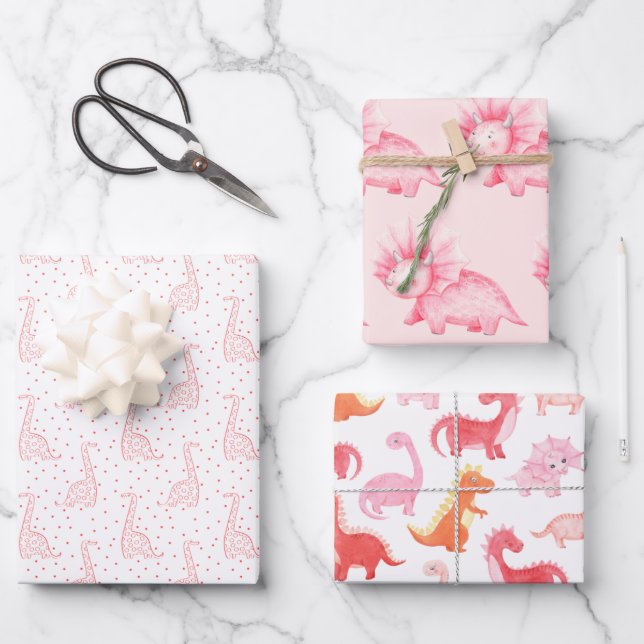 Pink Dinos Wrapping Paper Sheet (Front)