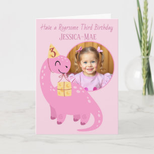 Pink Dinosaur 3rd Birthday Card