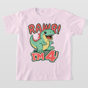 Pink Dinosaur 4th Birthday Shirt Rawr Im 4 Cute Gi
