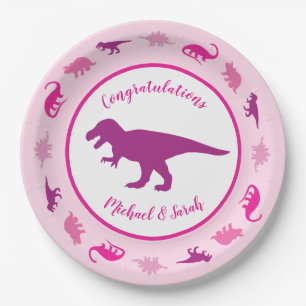 Pink Dinosaur Baby Shower Paper Plate