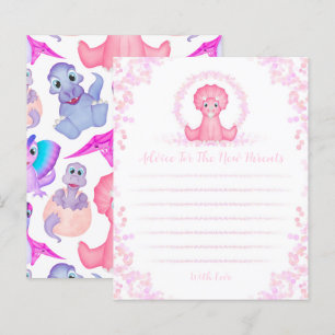 Pink Dinosaur Baby Shower Parents Advice Card