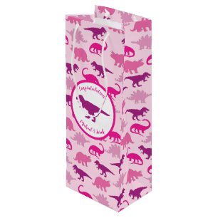 Pink Dinosaur Baby Shower Wine Gift Bag