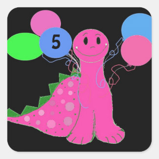 Pink Dinosaur Birthday Customizable Age Square Sticker