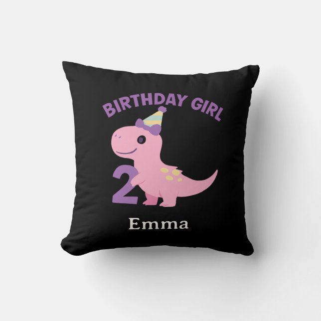 Pink Dinosaur Birthday Outfit – Age 2 Girl  Throw Pillow (Front)