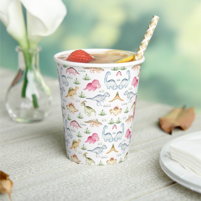 Pink Dinosaur Birthday Party, Girls Dinosaur party Paper Cups (Insitu)