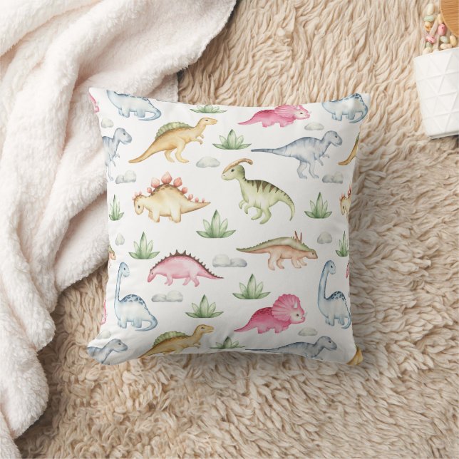 Pink Dinosaur Birthday Party, Girls Dinosaur party Throw Pillow (Blanket)