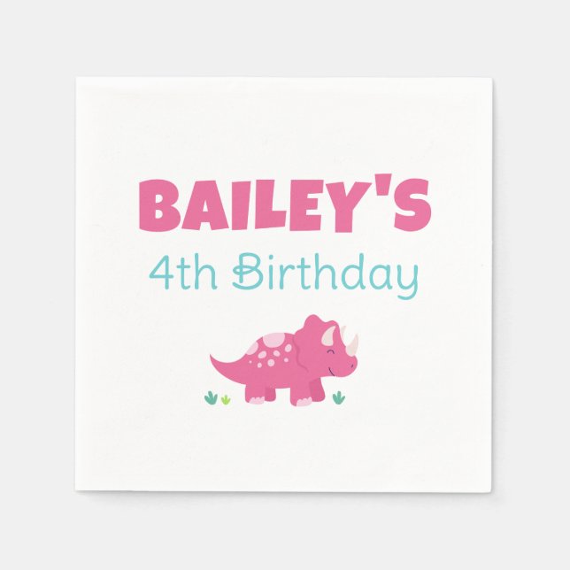 Pink Dinosaur Birthday Party Napkin (Front)