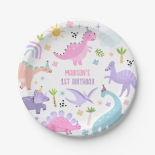 Pink Dinosaur Birthday Party  Paper Plate