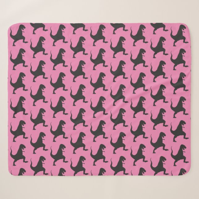 Pink Dinosaur Christmas Sherpa Blanket (Front (Horizontal))