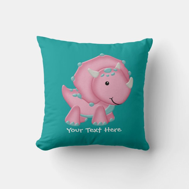 Pink Dinosaur (customizable) Throw Pillow (Front)