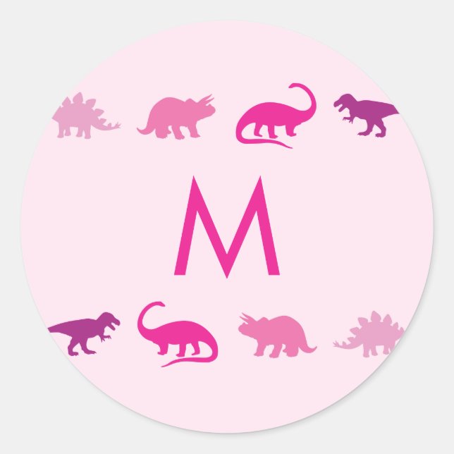 Pink Dinosaur Cute Kid Name Envelope Seal Stickers (Front)