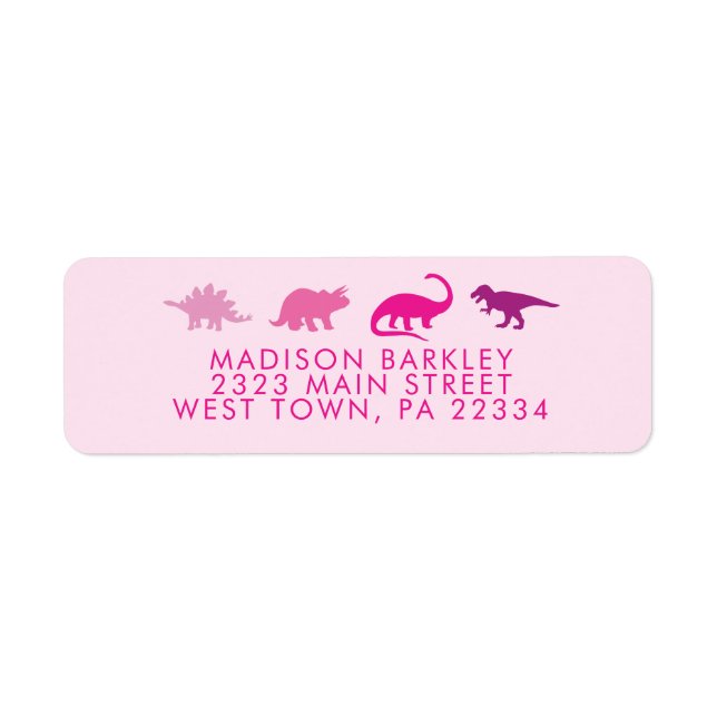 Pink Dinosaur Cute Kid's Dino Return Address Label (Front)
