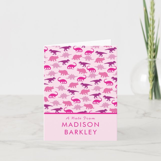 Pink Dinosaur Cute Kid's Dino Stationary Cards (Front)