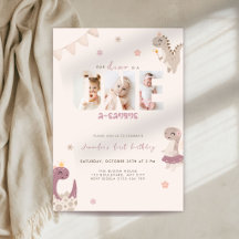Pink Dinosaur First Birthday Photo Invitation Girl