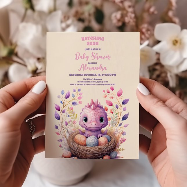 Pink Dinosaur Girl Baby Shower Invitation (Creator Uploaded)