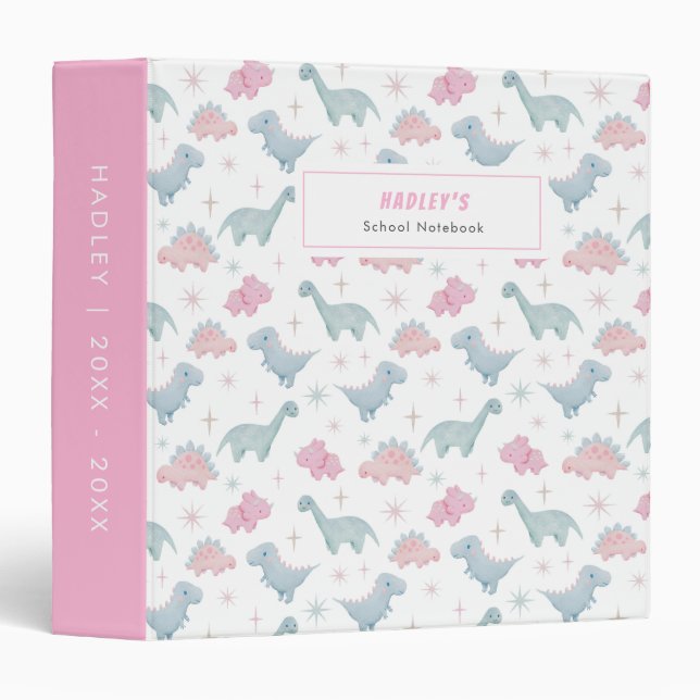 Pink Dinosaur Girl's School Notebook  Binder (Front/Spine)