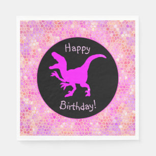 Pink Dinosaur Hide Happy Birthday! Napkin