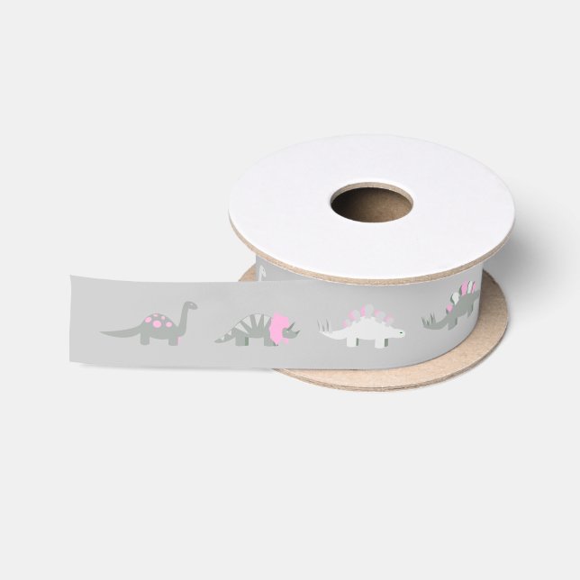 pink dinosaur ribbon satin ribbon (Spool)