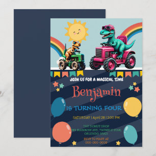 Pink dinosaur tractor truck rainbow Birthday boy