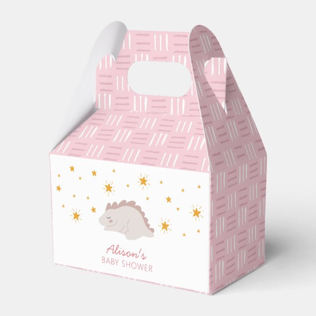 Pink Dinosaur Twinkle Stars Baby Girl Shower Favor Box (Front Side)
