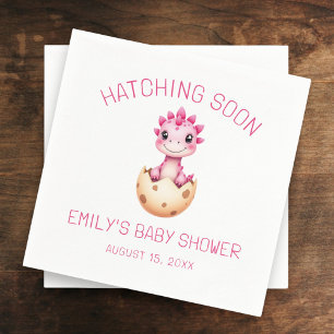 Pink Dinosaur Watercolor Hatching Soon Baby Shower Napkin