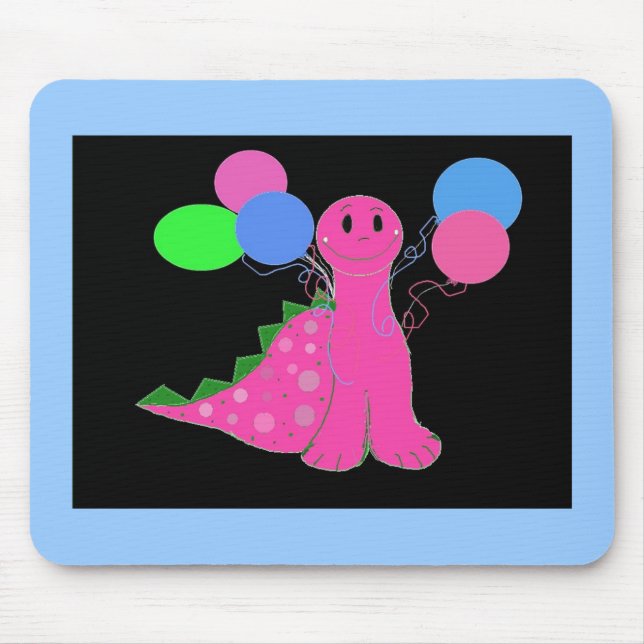PInk Dinosaur with Balloons Mouse Pad (Front)
