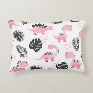 Pink Dinosaurs: Cute Kids Pattern. Accent Pillow