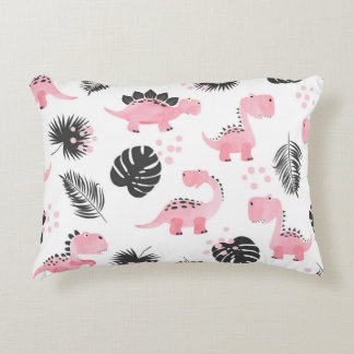 Pink Dinosaurs: Cute Kids Pattern. Accent Pillow