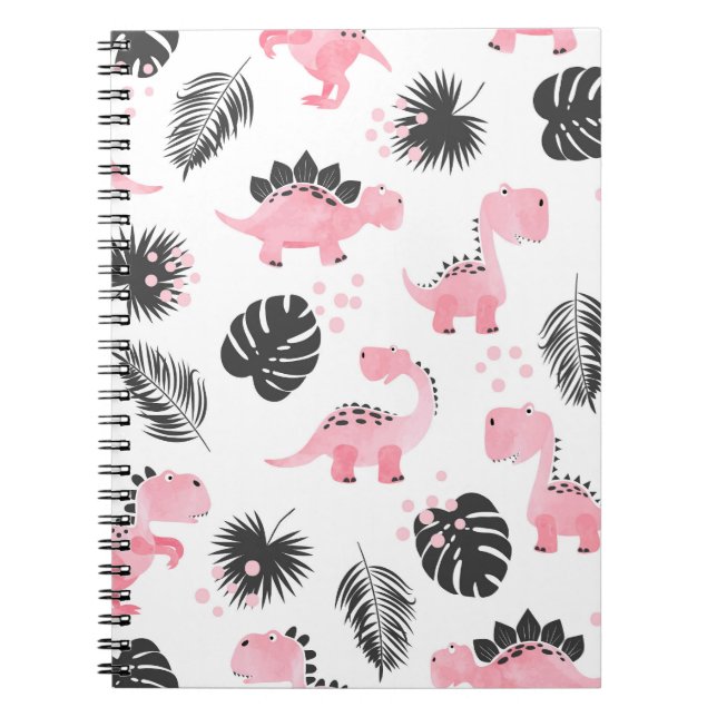 Pink Dinosaurs: Cute Kids Pattern. Notebook (Front)